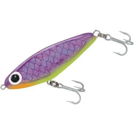 Paul Brown SoftDine Rattling Twitchbait, 2 58, 38 Oz PurpleChartreuse Belly, Suspending SD-05
